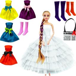 Long Hair Doll with White Frock, 4 Doll Dresses, 3 Pair Doll Socks & 1 Bag-image-95