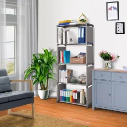 5-Shelves Grey Metal Open Book Shelf-image-1