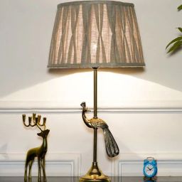 kapoor lampshades Torre Brass Finish Aluminium Table Lamp with Natural Linen Shade-picture-4