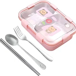 rbgiit Leakproof Kids Lunch Box with Bear Design, 2 Compartments, Utensils Set 2 Containers Lunch Box-picture-46