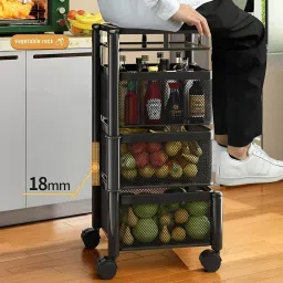 360 Kitchen Rack Rotating Stand, Basket Organizer, 3 Tier Portable Tray Iron Kitchen Trolley-6