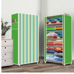 6 Shelf Foldable Collapsible Wardrobe Storage Organizer Almirah Cloth Rack PVC Collapsible Wardrobe-image-52