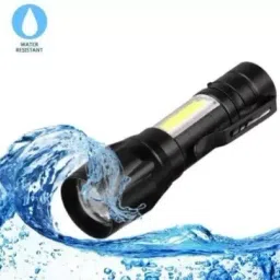 fghc Mini 2in1 Waterproof Laser LED Metal Body Rechargeable 3 Mode Zoomable Flashlight Torch Table Lamp COB Outdoor Lamp Search Light 9W USB Charging (6 Month Warranty) Torch image 2