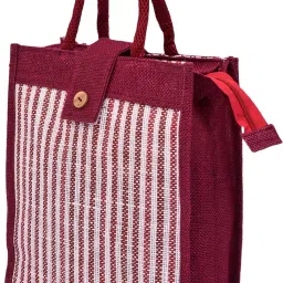 Jute Top Flap-Lining Carry Shopping Bag with Handle|Medium|Maroon Grocery Bag-image-37