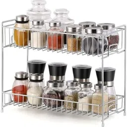 Containers Kitchen Rack Multi Purpose 2 Layer Kitchen Storage Shelf Container Utensils Holder Steel-image-99