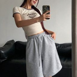 Solid Women Grey Baggy Shorts-image-2