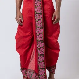 Nakshi Hand Block Print Dhoti For Men / Weadding Dhoti / Redy to wear Solid Men Dhoti-image-2
