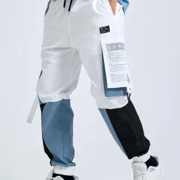 Men Colorblock White Track Pants-image-60