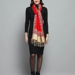 Self Design Acrylic Women Gold, Red Stole-image-66