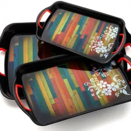 ( Set of 3 Trays) lineing & flowers design Tray Serving Set (Pack of 3) Tray-0