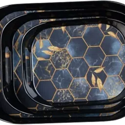 Pack of 3 Plastic Serving Tray for Kitchen and Office Serving Platters for Tea, Coffee, Cookie Dinner Set-12