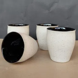 Pack of 4 Ceramic Premium Kulhad Tea Coffee Cups Set of 4 for Home - white Black-image-108