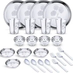 Pack of 24 Stainless Steel Laser Printed Flawer Design (Serves 4) Dinner Set-image-13