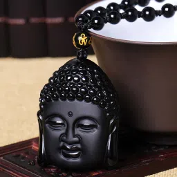 Black Obsidian Hand Carved Healing Beads Yoga Reiki Natural Stone God Buddha Long mala Amulet Necklace Pendant for Men Women Beads Metal Pendant-picture-21