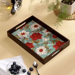 MDF Wood Enamel Coated Floral Print Serving Tray for Home & Kitchen 12x8 Inch Tray-12
