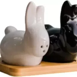 Ceramic cupple rebbit shape salt papper set 3 Piece Salt & Pepper Set (Ceramic) Sugar Shaker 125 gm-image-27