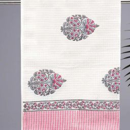 peepul tree Hand Block Printed 100% Pure Cotton Floral Pink 240 GSM Super Absorbent Bath Towels-picture-48