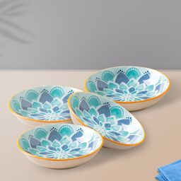 nestasia Ceramic Serving Bowl Blue Floral Set of 4 Round Ceramic Plate For Snacks & Appetizers-picture-8