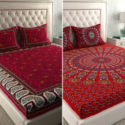 104 TC Cotton Double Jaipuri Prints Flat Bedsheet-12