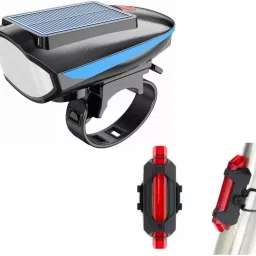 Solar USB Rechargeable Bicycle Horn and USB Rechargeable Bicycle Tail Light LED Front Rear Light Combo-1
