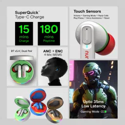 number SuperBuds 555 with Dual Pair, 66H Battery, 32dB ANC|4Mic ENC|35ms Latency Gaming Bluetooth Headset image 3