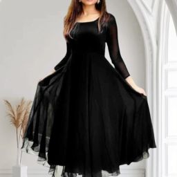 Solid Georgette Stitched Anarkali Gown-image-90