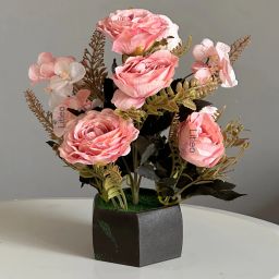 Wooden Pot with Multi-Design Dry Perfect Home Office Gift, Elegant Décor Delight Pink Rose Artificial Flower with Pot-image-75