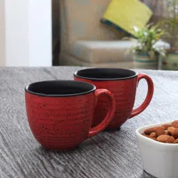 miah decor Glazed Pottery 300ml Red & Black Ceramic (Set of 2) Tea Cup-picture-12