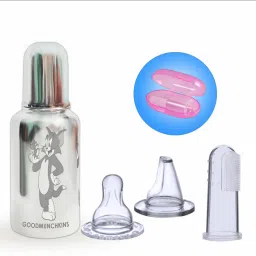 Stainless Steel Feeding Bottle 304Grade SS 2 Extra Niple 1 Silicone Finger Brush - 304 Grade Stainless Steel Feeding Bottle-image-27