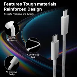 Orionis USB Type C Cable 3 A 1 m Additional shielding (UTP) 60W USB-C Charge Cable (1m) Woven Design for Fast Charging & Data Transfer (USB-C to USB-C) image 4