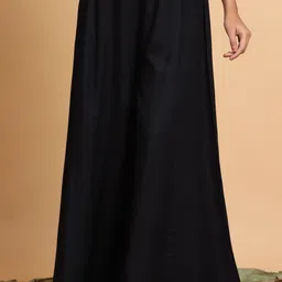 juniper Women Flared Black Viscose Rayon Trousers-picture-2