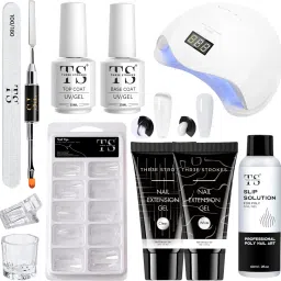 Nail Extension Kit White, Clear - Top & Base Coat & UV Lamp Dryer Nail Art Kit-picture-4