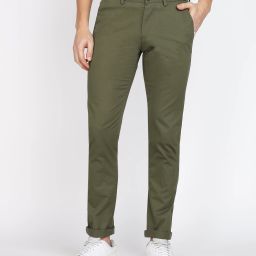 peter england Men Slim Fit Green Cotton Blend Trousers-picture-37