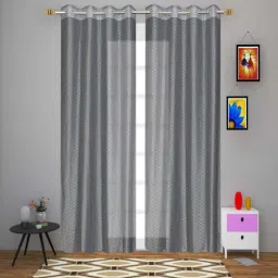 exporthub Grey Geometric Polyester 7 Ft Sheer Eyelet Door Curtains (Set of 2)-picture-47