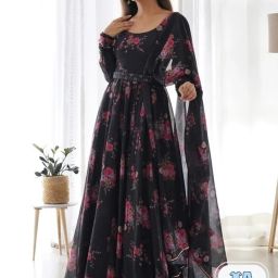 Applique Georgette Stitched Anarkali Gown-image-56
