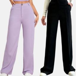 Pack of 2 Women Regular Fit Purple, Black Cotton Blend Trousers-image-41