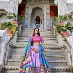 Floral Print, Self Design Semi Stitched Lehenga Choli-image-3