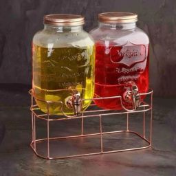 (2pcs 4L Glass Dispenser with Golden Stand with tap)- GLASS WATER MASSON JAR Bottom Loading Water Dispenser-12