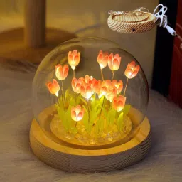 Artificial Tulip Flowers LED Decorations Lamp Night Lamp (12 cm, Multicolor) Study Lamp-image-5