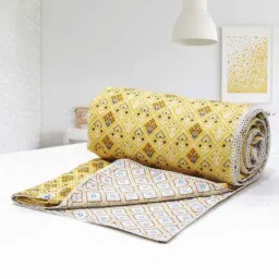 aurave Yellow Cotton Geometrical 144 TC Double Bed Dohar-picture-35