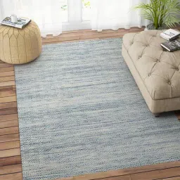 Blue Wool 4 ft X 6 ft Hand Woven Dhurrie by Imperial Knots-picture-1
