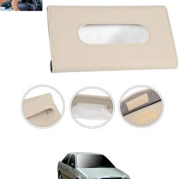 Beige Leatherite Rectangle Shape Fancy Design Tissue Dispencer For Car-332 Vehicle Tissue Dispenser-13