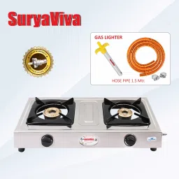 NEO 2B SS(Hose Pipe + Lighter) 2 Cast Iron (Silver) Stainless Steel Manual Gas Stove-31