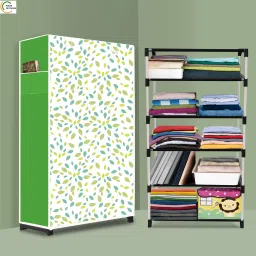 5 Shelf Foldable Collapsible Wardrobe Storage Organizer Almirah Cloth Rack PP Collapsible Wardrobe-image-24