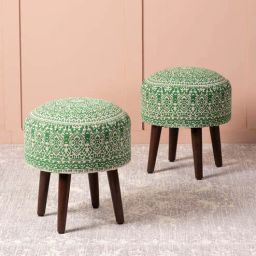 nestroots Botanic Fabric Seating Stool In Green Color Set Of 2-picture-2