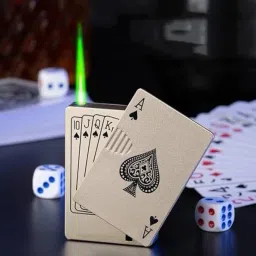 Poker Card Ekka Rose Gold Green Flame with LED Light Windproof Metal Body Gas Refillable Slide Ignition Cigarette Lighter Pocket Lighter-25