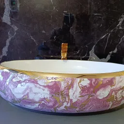 Premium Designer Table Top Ceramic Wash Basin Gold & White (45 x 33 x 13.5) cm L-3902 Table Top Basin-image-46