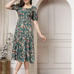 Women Fit and Flare Green Midi/Calf Length Dress-image-48