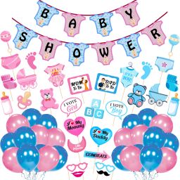 Baby Shower Decorations for Boy - Blue and pink Baby Shower Decoration It’s A Boy and Its A Girl & Baby Shower Banner with Photo Booth Props and Balloons(PACK OF 56)-image-56