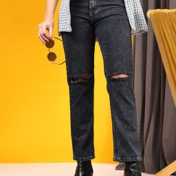 Women Regular High Rise Black Jeans-image-100